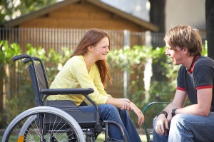 Girl in wheelchair on a date with a boy.